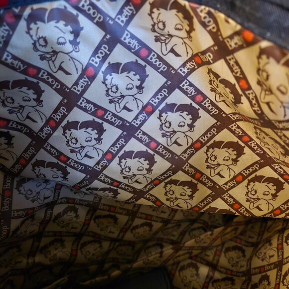 Betty Boop Black Tote Bag with Pouch & Zipper Retro Cartoon Print Lining C cicip - Picture 6 of 7